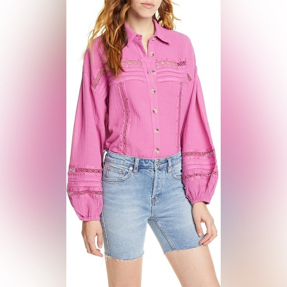 Free People Summer Stars Button Up Magenta Top - Picture 5 of 6